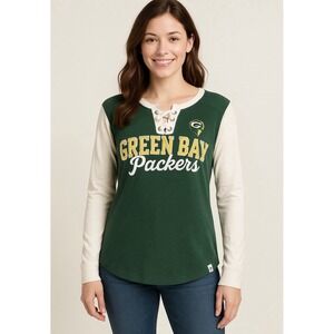 NFL Green Bay Packers Lace Up Shirt Embroidered Long Sleeve Green Women's SZ M